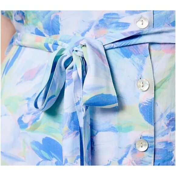 Side Stitch Short-Sleeve Button Front Midi Dress Aqua Bloom Womens Size Small - Picture 4 of 8